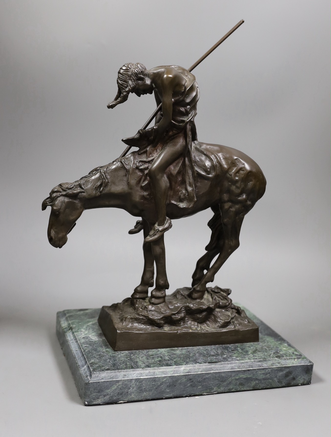 After James Earle Fraser, bronze group, ‘End of the Trail’ on marble base, 40cm total height